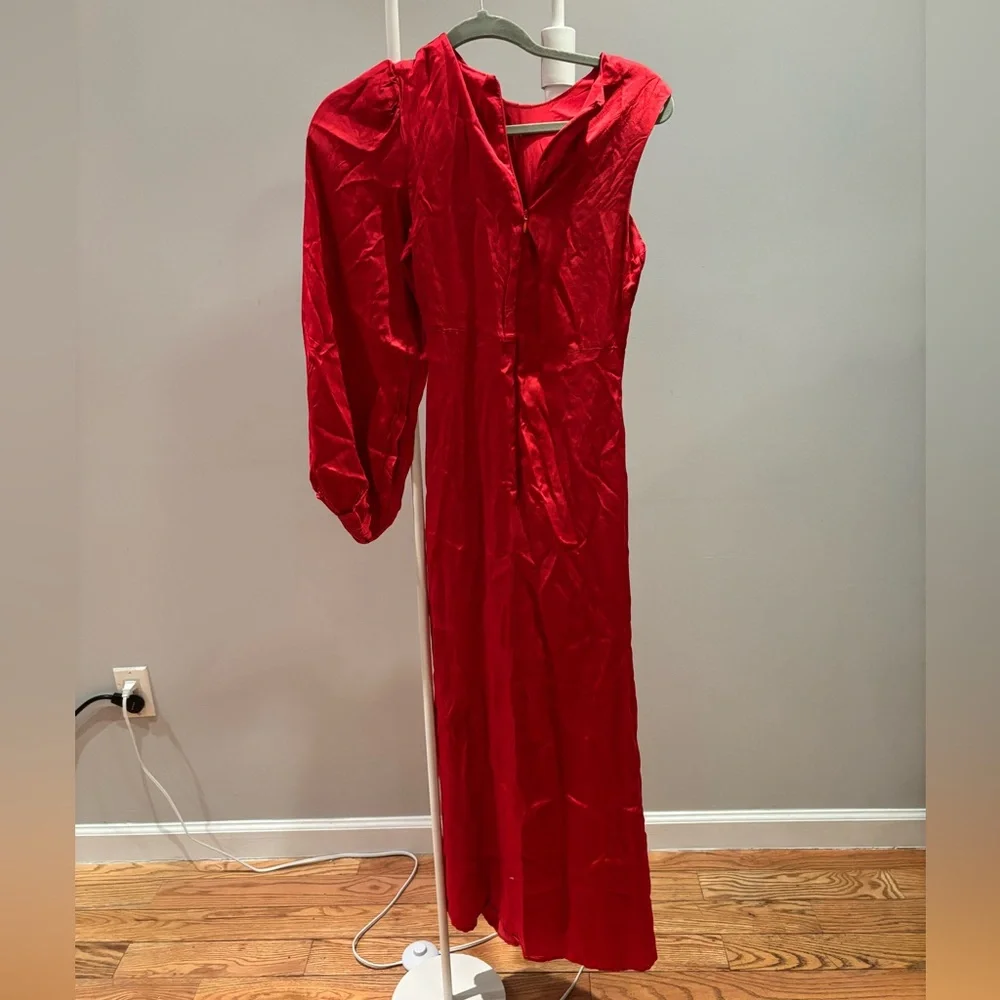 Farm Rio Anthropologie One Shoulder Cutout Maxi Dress Ruby Red XS - Picture 4 of 6